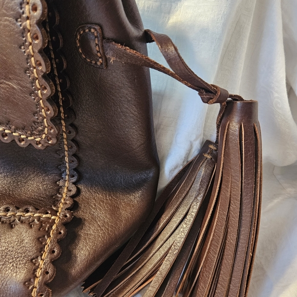 Isabella Fiore Catherine Casablanca Brown Tassel Leather Satchel - Picture 11 of 11